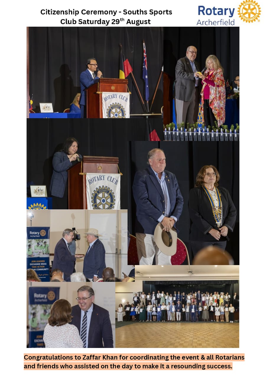 The Rotary Club of Archerfield bulletin page on the citizenship ceremony